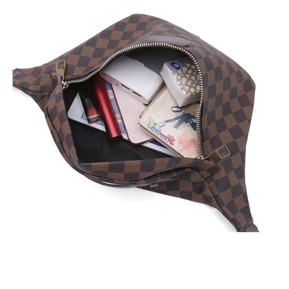 Brown Checkered Shoulder Bag - Picture 8 of 9